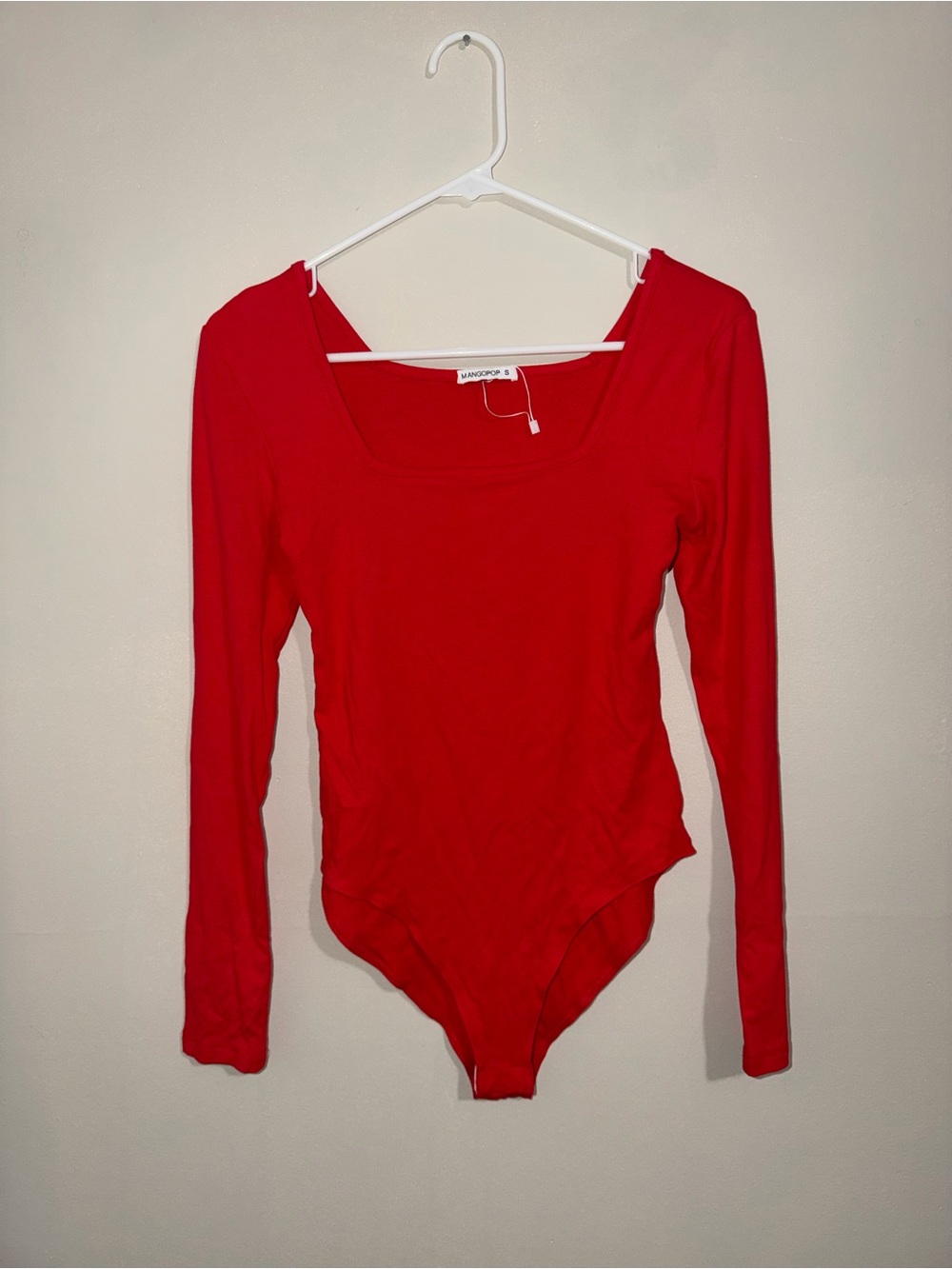 MangoPop Women’s Small Red Long Sleeve Square Neck Bodysuit